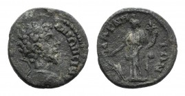 Marcus Aurelius (161-180). Ionia, Magnesia ad Maeandrum. Æ (23mm, 6.47g, 6h). Laureate and cuirassed bust r. R/ Tyche standing l., holding rudder and ...