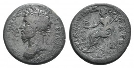 Marcus Aurelius (161-180). Ionia, Smyrna. Æ (28.5mm, 15.62g, 6h). Kl. Proklos, the sophist, strategos. Laureate head l. R/ Turreted Amazon Smyrna seat...