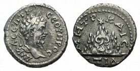Septimius Severus (193-211). Cappadocia, Caesarea-Eusebia. AR Drachm (17mm, 3.39g, 6h), year 14 (205/6). Laureate head r. R/ Mt. Argaeus surmounted by...
