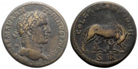 Caracalla (198-217). Pisidia, Antioch. Æ (32mm, 24.82g, 6h). Laureate head r. R/ She-wolf standing r., suckling the twins Romulus and Remus. SNG BnF 1...