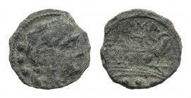 Anonymous, Rome, after 211 BC. Unofficial Æ Quadrans (17mm, 2.92g, 1h). Head of Hercules r. R/ Prow of galley r. Cf. Crawford 56/5. Green patina, Good...