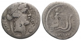 Roman Imperatorial, C. Vibius C.f. C.n. Pansa Caetronianus, Rome, 48 BC. AR Denarius (19mm, 3.37g, 6h). Head of young Bacchus (Liber) r., wearing ivy ...