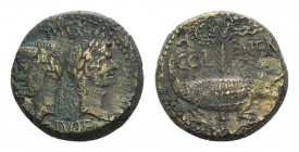 Augustus and Agrippa (27 BC-AD 14). Gaul, Nemausus. Æ As (25mm, 13.07g, 12h), AD 10-4. Heads of Agrippa, wearing combined rostral crown and laurel wre...