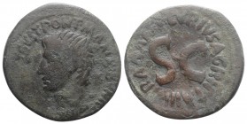 Augustus (27 BC-AD 14). Æ As (28mm, 8.63g, 11h). P. Lurius Agrippa, moneyer. Rome, 7 BC. Bare head l. R/ Legend around a large SC. RIC I 428. Good Fin...