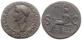 Germanicus (died 19 BC). Æ As (29mm, 9.85g, 6h). Rome. Bare head l. R/ Vesta seated l., holding patera and sceptre. RIC I 38. Porous, near VF
