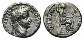 Tiberius (14-37). AR Denarius (17mm, 3.51g, 6h). “Tribute Penny” type, Lugdunum, 36-7. Laureate head r. R/ Livia (as Pax) seated r., holding sceptre a...