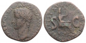 Tiberius (14-37). Æ As (27mm, 10.24g, 12h). Rome, 15-6. Bare head l. R/ Draped female seated r., feet on stool, holding patera and sceptre. RIC I 34. ...