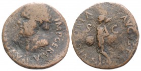 Vitellius (AD 69). Æ As (27mm, 8.92g, 6h). Spanish (Tarraco?), c. January-June. Laureate head l., globe at point of neck. R/ Victory advancing l., hol...