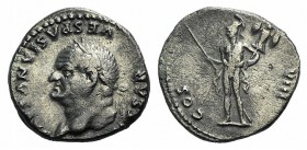 Vespasian (69-79). AR Denarius (17mm, 3.23g, 6h). Rome, 77-8. Laureate head l. R/ Mars standing l., holding spear and trophy. RIC II 938; RSC 126. VF