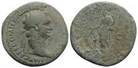 Domitian (81-96). Æ As (30mm, 10.44g, 6h). Rome. Laureate head r. R/ Fortuna standing l., holding rudder and cornucopia. Cf. RIC II 755. Green patina,...