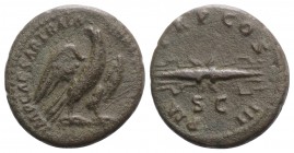 Hadrian (117-138). Æ Semis (18mm, 3.62g, 6h). Rome, 121-2. Eagle standing facing, head l. R/ Thunderbolt, SC below. RIC II 625. Rare, VF
