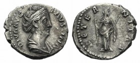 Diva Faustina Senior (died AD 140/1). AR Denarius (17mm, 3.06g, 12h). Rome, after AD 141. Draped bust of Diva Faustina r. hair coiled on top of head. ...