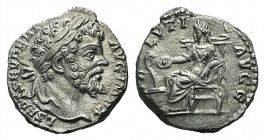Septimius Severus (193-211). AR Denarius (15mm, 3.48g, 12h). Laodicea, 197-8. Laureate head r. R/ Salus seated l., feeding serpent raising from altar....