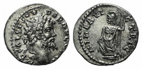 Septimius Severus (193-211). AR Denarius (17mm, 2.90g, 12h). Emesa, 194-5. IMP CAL SE SEV PER AVG[…], Laureate head r. R/ MINER VICTRIX, Minerva stand...