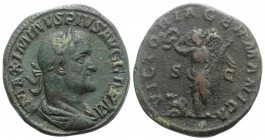 Maximinus I (235-238). Æ Sestertius (31mm, 20.07g, 12h). Rome, 236-7. Laureate, draped and cuirassed bust r. R/ Victory standing l., holding wreath an...