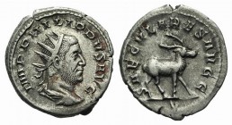 Philip I (244-249). AR Antoninianus (23mm, 3.93g, 1h). Rome, Saecular Games issue, AD 248. Radiate, draped and cuirassed bust r., seen from behind. R/...