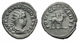 Valerian II (Caesar, 256-258). AR Antoninianus (22mm, 3.72g, 6h). Rome, 255-6. Radiate, draped and cuirassed bust r. R/ Young Jupiter seated facing, h...