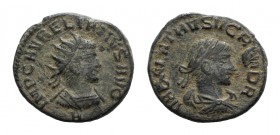 Aurelian and Vaballathus (270-275). Radiate (19mm, 3.70g, 12hh). Antioch, 270-2. Radiate and cuirassed bust of Aurelian r.; H below. R/ Laureate, drap...