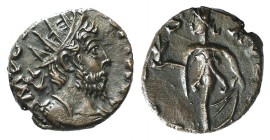 Tetricus I (271-274). Radiate (14mm, 2.10g, 3h). Treveri, 271. Radiate, draped and cuirassed bust r. R/ Spes advancing l., holding flower and hem of s...
