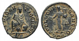‘Persecution’ issue, time of Maximinus II (310-313). Æ (15mm, 1.33g, 10h). Antioch. Tyche seated facing on rocks; below, half-length figure of river-g...