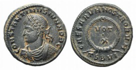 Constantine II (Caesar, 316-337). Æ Follis (19mm, 3.78g, 12h). Thessalonica, AD 324. Laureate, draped and cuirassed bust l. R/ VOT/·/X in three lines ...