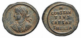 Constantius II (Caesar, 324-337). Æ Follis (18.5mm, 2.16g, 12h). Antioch, 324-5. Laureate and cuirassed bust l. R/ Star above legend in four lines; SM...