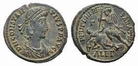 Constantius II (337-361). Æ (23mm, 5.04g, 6h). Alexandria, 351-5. Pearl-diademed, draped and cuirassed bust r. R/ Helmeted soldier l., shield on l. ar...