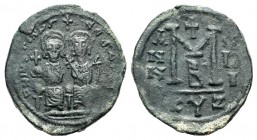 Justin II and Sophia (565-578). Æ 40 Nummi (33mm, 14.84g, 12h). Cyzicus, year 5 ? (569/70). Justin, holding globus cruciger, and Sophia, holding cruci...