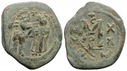 Heraclius (610-641). Æ 40 Nummi (32mm, 12.30g, 6h). Constantinople, year 20 (629/30). Heraclius, holding long cross, and Heraclius Constantine, holdin...