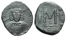 Constantine IV Pogonatus with Heraclius and Tiberius (668-685). Æ 40 Nummi (34mm, 17.39g, 6h). Constantinople, c. AD 674. Crowned and cuirassed bust f...