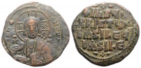 Anonymous, time of Basil II and Constantine VIII, c. 1020-1028. Æ 40 Nummi (29mm, 9.43g, 6h). Uncertain (Thessalonica?) mint. Facing bust of Christ Pa...