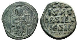 Anonymous, time of Constantine IX (1042-1055). Æ 40 Nummi (29mm, 9.54g, 6h). Constantinople. Christ Pantokrator enthroned facing. R/ Legend in four li...