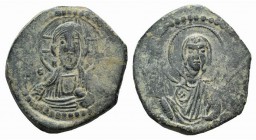 Anonymous, time of Romanus IV (1068-1071). Æ 40 Nummi (28mm, 8.01g, 6h). Constantinople. Facing bust of Christ Pantokrator. R/ Facing bust of the Theo...