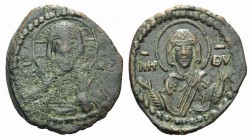 Anonymous, time of Romanus IV (1068-1071). Æ 40 Nummi (27mm, 5.98g, 6h). Constantinople. Facing bust of Christ Pantokrator. R/ Facing bust of the Theo...