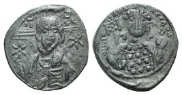 Michael VII Ducas (1071-1078). Æ 40 Nummi (26mm, 5.85g, 6h). Constantinople. Bust of Christ Pantokrator facing; star to l. and r. R/ Crowned bust of M...