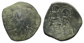 Manuel I (1143-1180). BI Aspron Trachy (26mm, 2.90g, 6h). Constantinople, 1167-1183. Christ Pantokrator seated facing. R/ The Virgin standing facing a...
