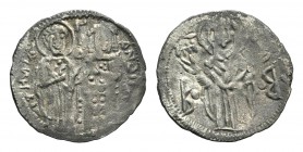 Andronicus III Palaeologus (1328-1341). AR Basilikon (20mm, 1.13g, 6h). Constantinople. The Virgin orans standing facing; in field, B• – •B. R/ St. De...
