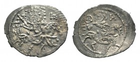 Manuel III (Emperor of Trebizond, 1390-1417). AR Asper (22mm, 1.52g, 6h). St. Eugenius on horseback r., holding short cross-tipped sceptre. R/ Emperor...
