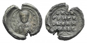 Byzantine Pb Seal, c. 7th-12th century (22mm, 7.62g, 12h). Nimbate bust of St. Nicholas facing. R/ Legend in four lines. VF
