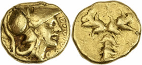 Cyrénaïque ( 435-331 av. J.-C.) - Au - Hémidrachme. 
A/ Tête d'Athéna portant le casque corinthien. 
R/ Trois sylphions.
10.97mm - 2.15g - 12h - TB+ -...