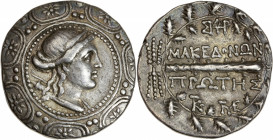 Macédoine - Amphipolis (150 av J.-C.) - Ar - Tétradrachme stéphanophore. 
A/ Buste d'Artémis Tauropolos portant un arc sur l'épaule et un carquoi.
et ...