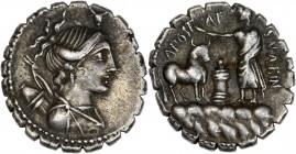 A. Postumius Albinus (81 av.J.-C.) - Argent - Denier
A/ Buste de Diane, portant un carquois sur son l'épaule; au-dessus, bucrane vu de face.
B/ A POST...