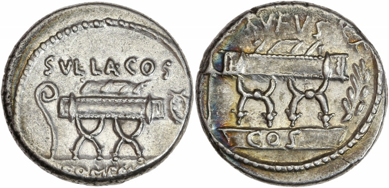 Quintus Pompeius Rufus (54 av J.-C.) - Ar - Denier - Rome. 
A/ RVFVS COS,
sur un...