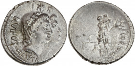 Mn. Cordius Rufus (46 av J.-C.) - Ar - Denier - Rome. 
A/ RVFVS III. VIR,
buste accolés des Dioscures coiffés du bonnet diadème surmonté d'une étoile....