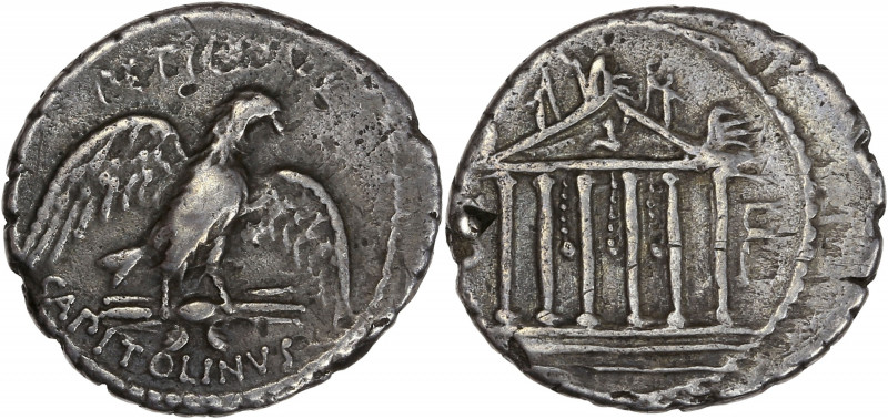 Petillius Capitolinus - (43 av. J-C) - Ar - Denier. 
A/ PETILLIVS CAPITOLINVS, 
...
