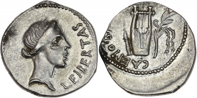 Marcus Junius Brutus (85-42 av J.-C.) - Ar - Denier - Rome. 
A/ LEIBERTAS, 
tête...