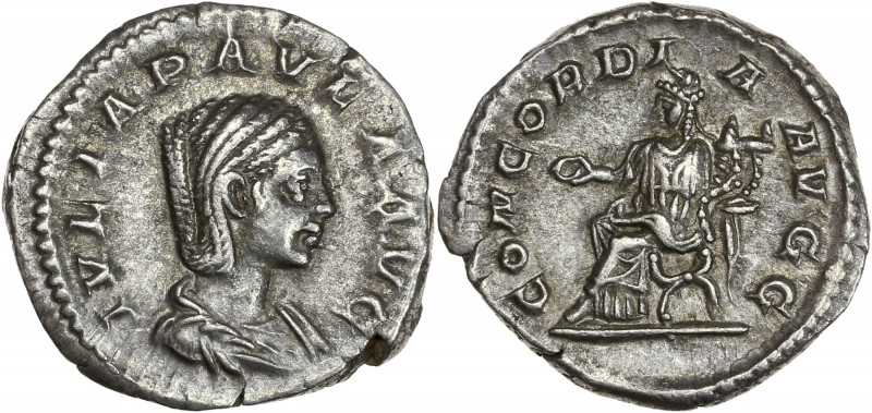 Julia Paula (219-220 apr J.C.) - Ar - Denier - Rome. 
A/ IVLIA PAVLA AVG,
Buste ...