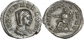 Julia Paula (219-220 apr J.C.) - Ar - Denier - Rome. 
A/ IVLIA PAVLA AVG,
Buste de Julia Paula à droite. 
R/ CONCORDIA - AVGG, 
 la Concordia assise s...