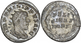 Philippe Ier L'Arabe ( 244-249 apr.J.-C.) - Bi - Antoninien - Rome.
A/ IMP C M IVL PHILIPPVS P F AVG P M, 
 Philippe 1er, buste radié de profil et dra...