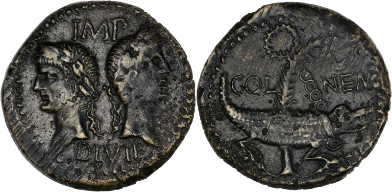 Auguste et Agrippa (27 J.-C.- 14 p J.-C.) - Ae - Dupondius - Nîmes.
A/ IMP DIVI ...